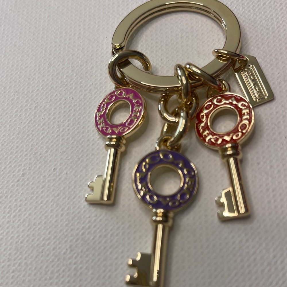 Gold Coach Keychain with Colorful Keys and a Pink Coach Pen - Picture 2 of 5